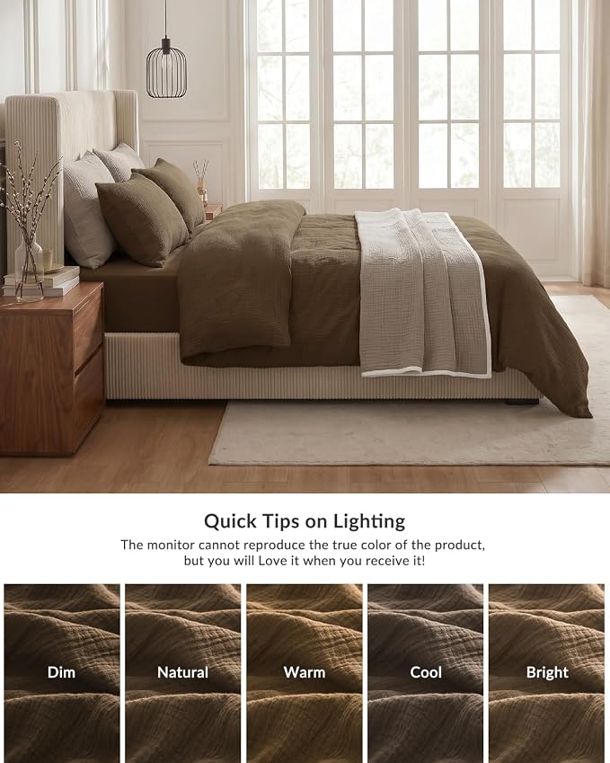 SE SOFTEXLY Muslin Duvet Cover Oversized King Size, 100% Washed Cotton Duvet Cover Set, Soft Comforter Cover Linen Like, 3 Pieces Minimalist Gauze Duvet Cover with 2 Pillowcases, 98"x120", Dark Brown