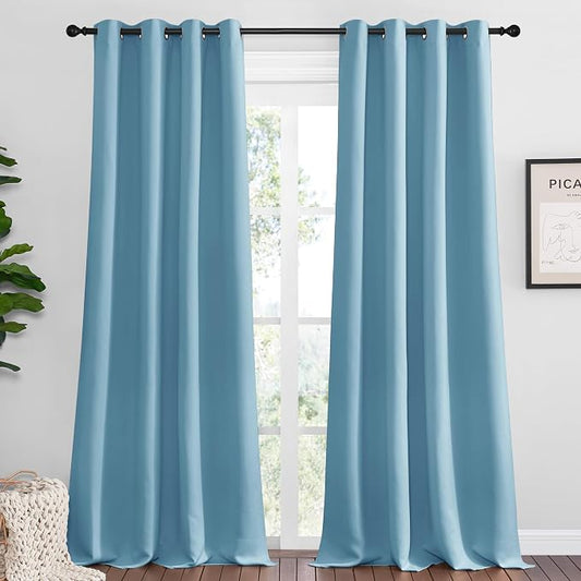 NICETOWN Blackout Curtains for Living Room 2 Panels 55" x 102" Teal Blue | Thermal Insulated Long Drapes 102 inches Length for Large Window
