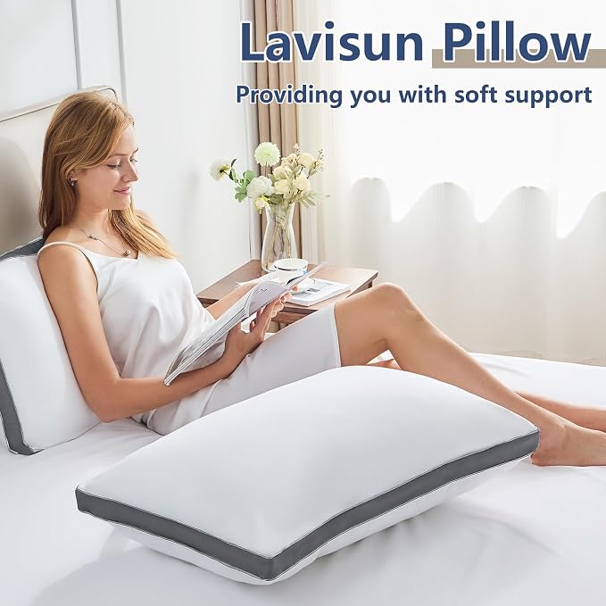 CozyLux Pillows Queen Size Set of 2, Gusseted Bed Pillow, 18 x 28 Inch | Soft Supportive Down Alternative Pillows for Side, Back & Stomach Sleepers, OEKO-TEX Certified, Hotel Quality, Dark Grey