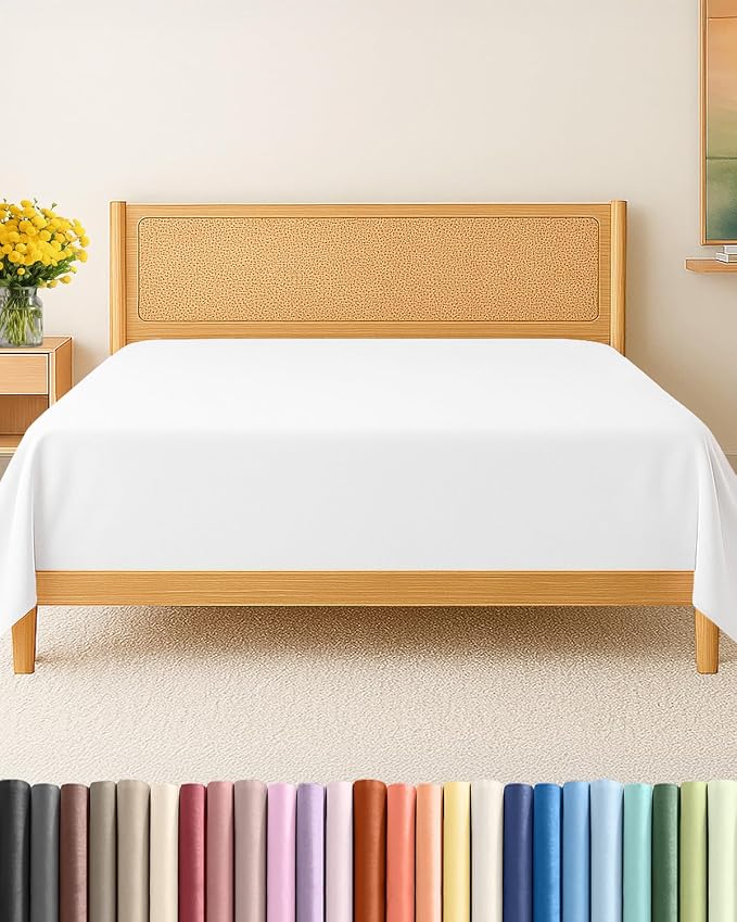 Cal King Flat Sheet - Single Top Flat Sheet Only - Soft & Cooling - White | Hotel Luxury Top Flat Sheet Only, Ultra-Soft, Breathable & Cooling, Fade & Wrinkle Free, Easy-Care, Stain & Shrink Resistant