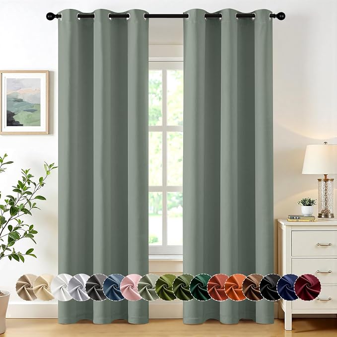 MIULEE Blackout Curtains for Bedroom 2 Panels 40 x 84 Inch Long Light Green | Thermal Insulated, Living Room Darkening Grommet Drapes, Noise Reducing, Light Blocking Window Treatments