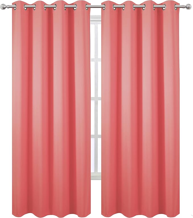 Blackout Curtains 66 x 95 inch/Coral Curtains Set of 2 Panels/Thermal Insulated Room Darkening Bedroom Curtains