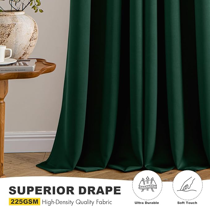 MIULEE Blackout Curtains for Bedroom 2 Panel 40 x 45 Inch Long Hunter Green | Thermal Insulated, Living Room Darkening Grommet Drapes, Noise Reducing, Light Blocking Window Treatments