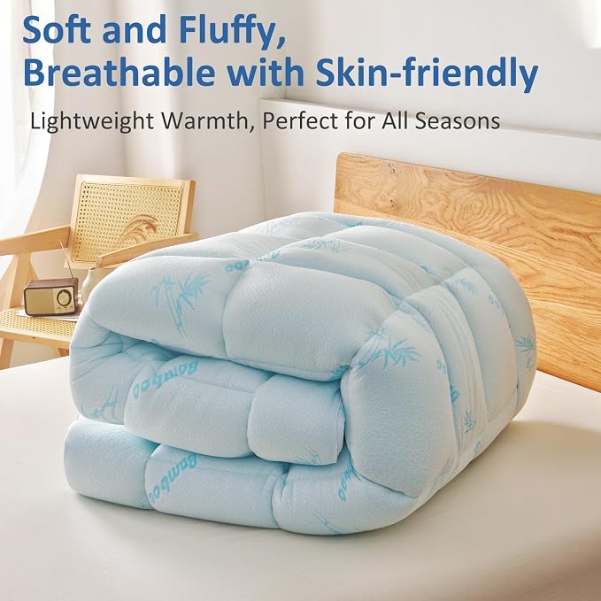 Favorland Mattress Topper Queen Size - Cooling Extra Thick Breathable Viscose Made from Bamboo Mattress pad - Soft Quilted Fitted Mattress Cover with 900 GSM Down Alternative Fill (8-21”Deep Pocket)