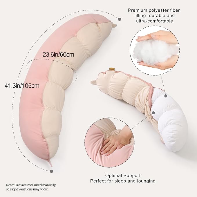 Peallow(Pat. Pend) – Long Round Body Pillow for Adults, Bolster Pillow for Sleeping, Soft and Supportive Pillow for Sleeping & Lumbar Support