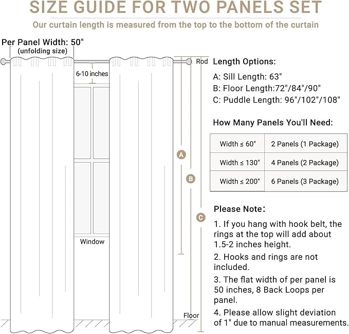Linen Textured Total Blackout Curtains for Bedroom 102 Inches Long, Cream | 100% Blackout Shield, Back Tab/Rod Pocket Living Room Drapes, Thermal Insulated Blackout Curtains 2 Panels Set, 50"W x 102"L