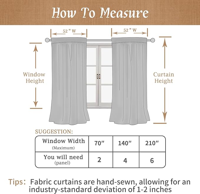 Full Blackout Linen Bedroom Curtains 54 Inch 2 Panels, Blue | Thermal Insulated, Privacy Protected, Farmhouse Curtains, Neutral Panels, with White Liner, Rod Pocket Back Tab, 52 x 54 Inch