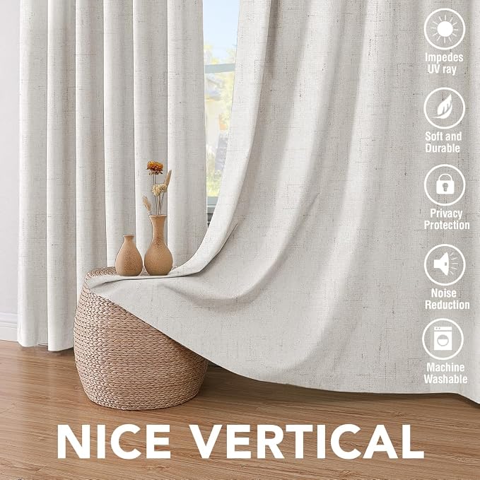 H.VERSAILTEX Linen Blackout Curtains Durable Thick Textured Linen Look 100% Blackout Patio Door Curtain, Anti Rust Grommet Extra Wide Sliding Glass Door Curtains, W100 x L84 inch- Ivory