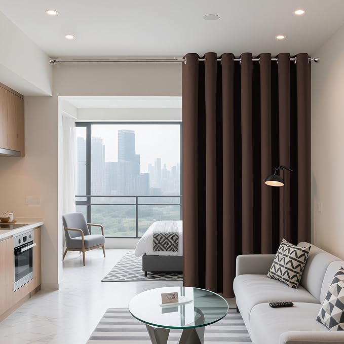 Joydeco Blackout Patio Sliding Door Curtains, Privacy Room Divider Curtains | Extra Wide Thermal Blackout Curtains for Bedroom Living Room, Curtain for Patio Door (Chocolate, 100Wx84L, 1 Panel)