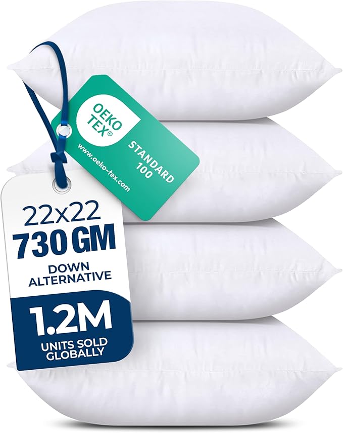 Utopia Bedding Throw Pillows, Decorative 22x22 Pillow Inserts, Set of 4 | Down alternative pillow insert with plush fluffy fill for beds sofas couches and chairs. Suitable for indoor outdoor use.