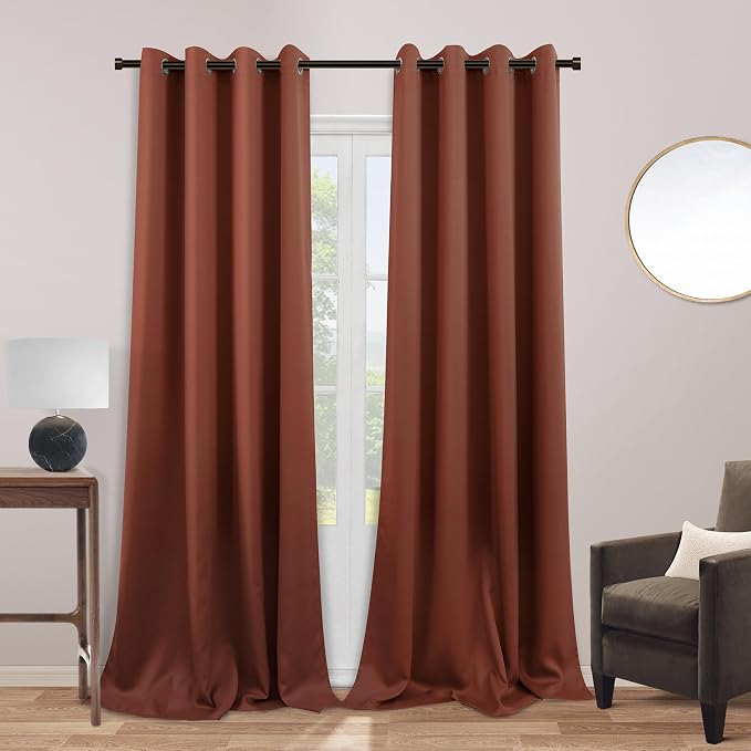 KOUFALL 108 Inch Long Blackout Curtains Thermal Insulated Light Blocking Extra Long Curtains for Bedroom Living Room,Terracotta Rust Orange