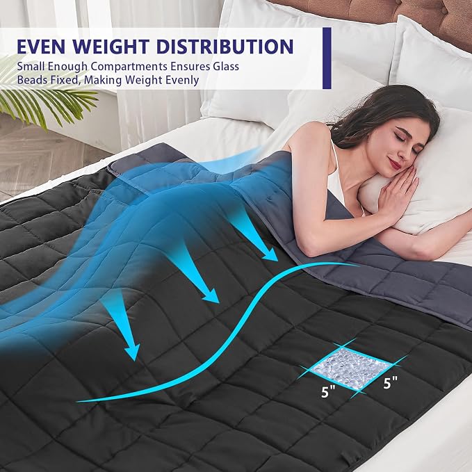 yescool Weighted Blanket for Adults (25 lbs, 60" x 80", Grey& Black) Cooling Heavy Blanket for Sleeping Perfect for 240-260 lbs, Queen Size Breathable Blanket with Premium Glass Bead, Machine Washable