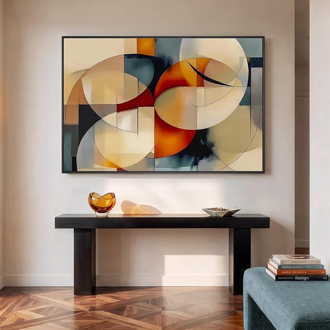 Extra Large Framed Geometric Abstract Wall Art for Living Room, 60x40 In | Orange blue colorful picture, Horizontal canvas prints, Wood frame, Modern artwork, Wall decor for bedroom dining room office