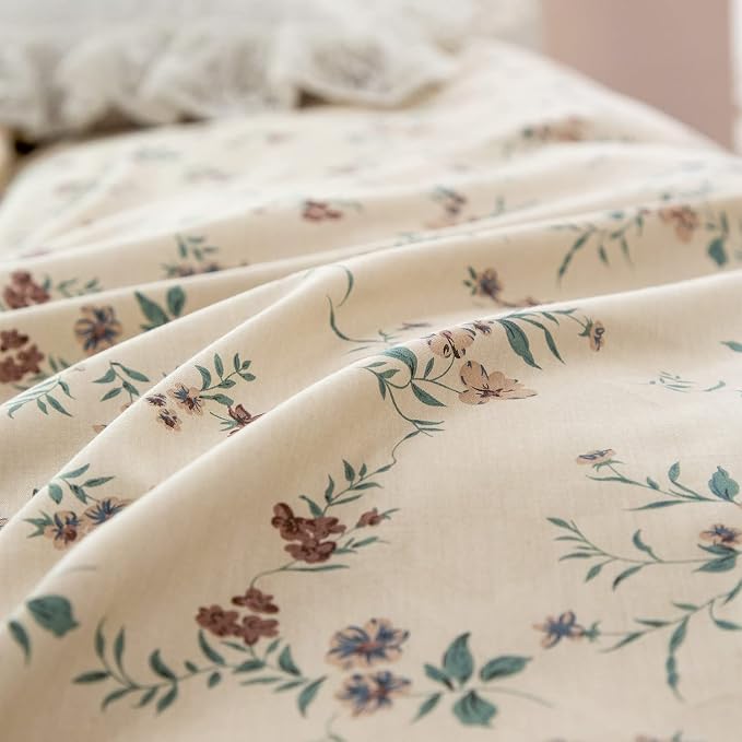 Floral Queen Comforter Set 3 Pieces Soft Chic Garden Style Floral Print Lightweight Vintage Botanical Flowers Comforter Set for All Seasons 1 Comforter and 2 Pillowcases
