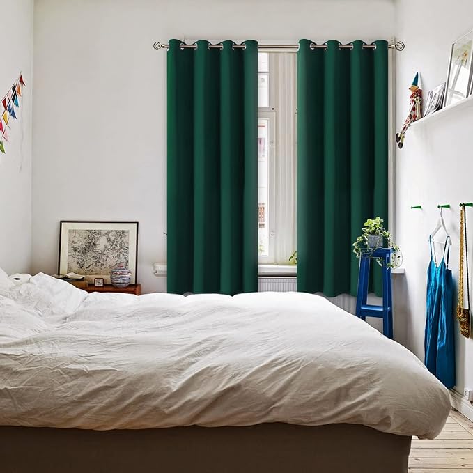 BGment Blackout Curtains - Grommet Thermal Insulated Room Darkening Bedroom and Living Room Curtains, Set of 2 Decorative Curtain Panels (52 x 63 Inch, Emerald Green) | Grommet Top, Black Out, Room Darkening, Sunblock, Thermal Insulated, Window Drapes ...