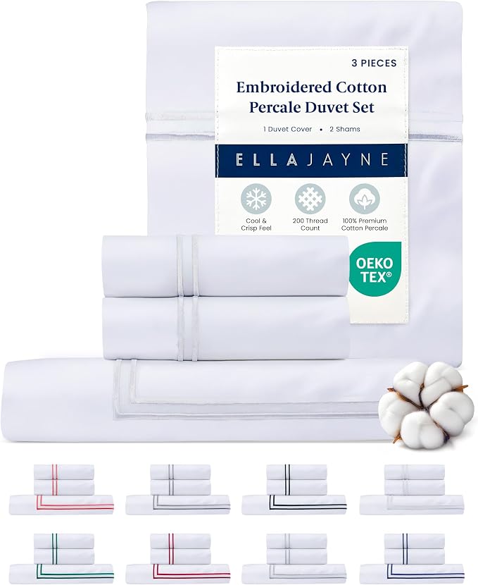 Ella Jayne California King Duvet Cover (3 Pieces), 100% Cotton Percale, King/Cali King, Breathable & Lightweight Cal King Duvet Cover (1 Piece) 106 x 90 Inches with 2 Pillow Shams (White Design) | King Duvet Cover Set | 100% Cotton Percale Material | S...
