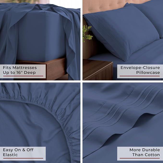 Mellanni Iconic 4-Piece, Ultra Soft Sheet Set (California King, Blue Nova) | 10M+ Sleepers. Lab-tested: Sleeps Cool, Stays Bright, Strong, Smooth. Good Housekeeping Best Bedding, 7 yrs running.