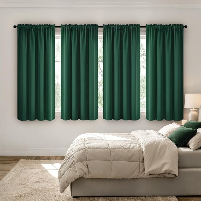 MIULEE 4 Panels Set Hunter Green Blackout Curtains 63 Inch Length Bedroom | Thermal Curtains for Summer Heat, Light Blocking Privacy Window Drapes, Top&Bottom Rod Pocket