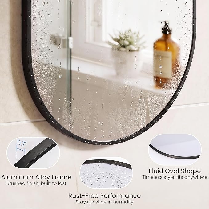 Sweetcrispy 24" x 48" Black Bathroom Mirror for Wall, Oval Walls Mirror | Modern Vanity Mirrors for Over Sink, Living Room, Bedroom, Entryway, Horizontal or Vertical
