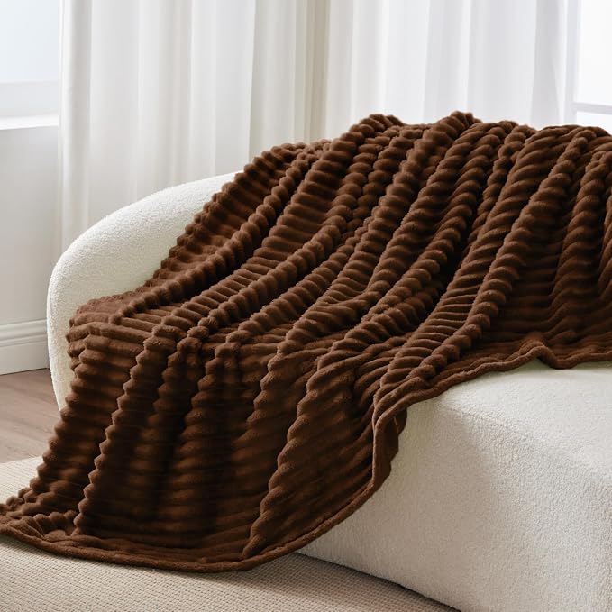 BEDELITE Ribbed Fleece Throw Blanket for Couch, Chocolate Brown, 50"x70" | Ultra-Soft Plush Fleece, Warm Yet Lightweight, Ribbed Texture, Home Decor, Machine Washable, Giftable, All-Season Use