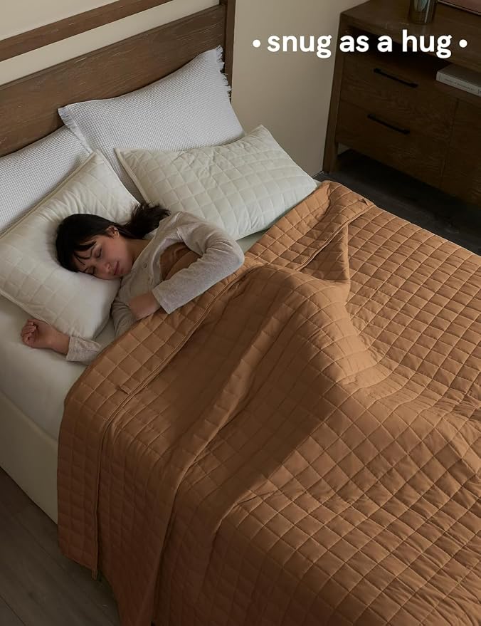 YnM 20lbs Weighted Blanket for Adults, Heavy Bed Throw Blanket with Cooling Glass Beads for All Season Use, Ideal for ~190lbs (60x80 Inches, Queen, Terracotta)