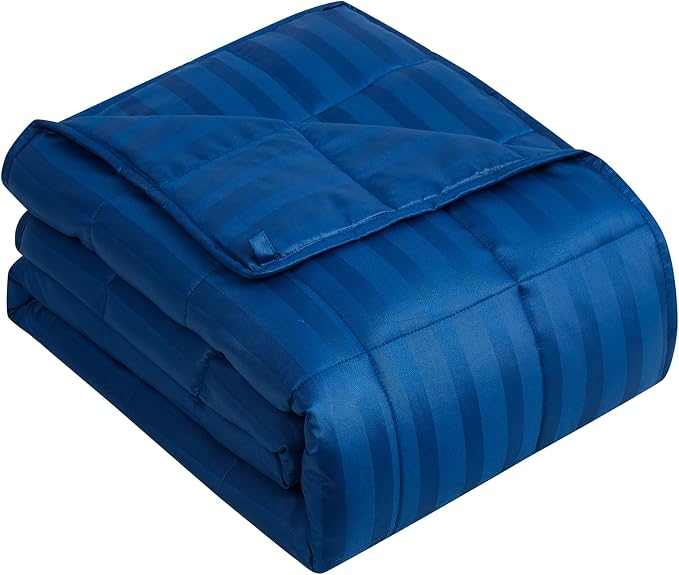 Weighted Blanket for Adults (15 lbs, 48" x 72", Midnight blue Stripes) Heavy Blanket for Sleeping Perfect for 160-180 lbs, Twin Size Breathable Blanket with Premium Glass Bead, Machine Washable
