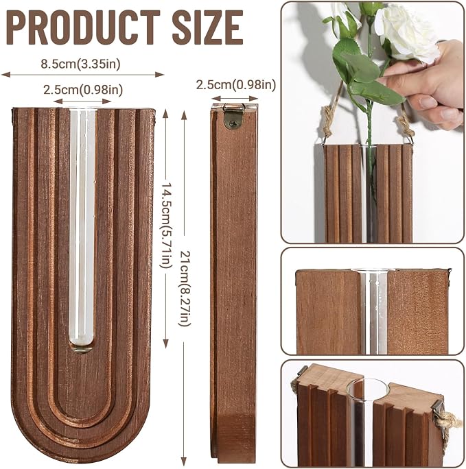 Dnnnii Indoor Wood Wall Planter Set of 3 for Plants - Boho Handmade Hanging Propagation Station with Curved Rainbow Design, Wall Mounted Vase for Flowers, Natural Home Decor Living Room Entryway