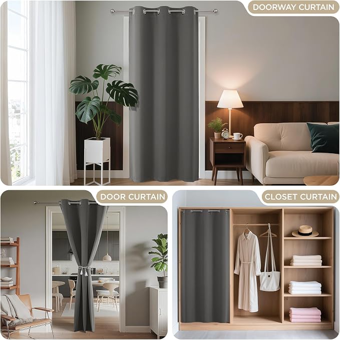Joydeco Door Curtain Blackout Curtains for Doorway Privacy Closet Drapes | Room Divider Curtains for Bedroom Living Room, Sliding Door Curtains for Open Closet (Light Grey, 52Wx84L, 1 Panel)
