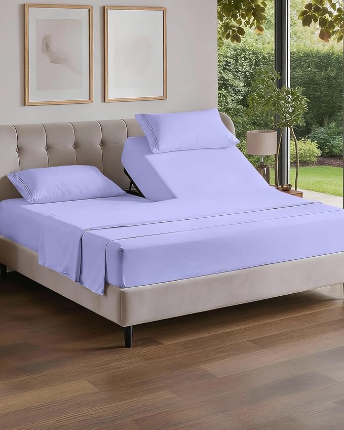 Flex Top Split Head King 4 Piece Sheet Set - Soft & Breathable - Lavender | Cooling Bed Sheets Set, Hotel Luxury Bedding for Women & Men with Deep Pockets, Wrinkle Free & Fade Resistant, Oeko-Tex