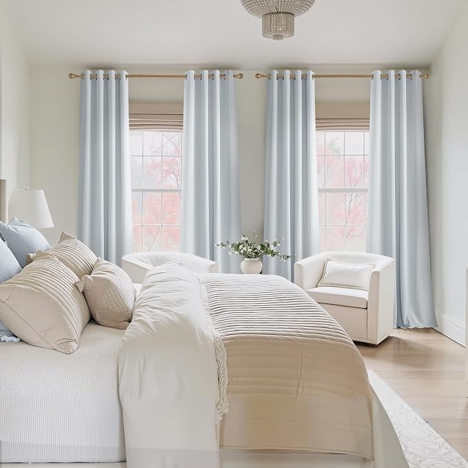 NICETOWN Greyish White Ring Top Panels - Thermal Insulated Shades, 52 x 95 | For Nursery, Kids Room, Yard, Closet, Garage - Breathable Fabric, Privacy Assured, 2 Panels