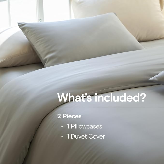 DOZ Duvet Cover Set, 100% Viscose derived from Bamboo, Organically Grown, Buttery Soft, Cooling Duvet Covers, High GSM, 1 Duvet Cover and 1 Pillowcase, 70"x90" (Dove, Twin/Twin XL)