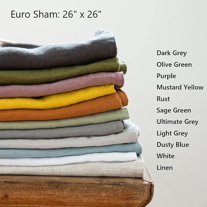 Simple&Opulence 100% Washed Linen Euro Shams 26'' x 26'' Pack of 2, Basic Style Solid Color Natural Flax Farmhouse Decorative Square Throw Pillow Covers for Bed Couch Sofa - Sage Green