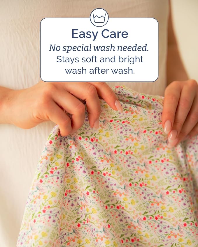 King 4 Piece Floral Sheet Set - Soft, Breathable & Cooling - Rosebud Sprigs | 1 Flat, 1 Fitted & 2 Pillowcases w/ Deep Pockets, Boho Botanical Floral Bedding, Breathable & Cooling, Wrinkle & Fade Free