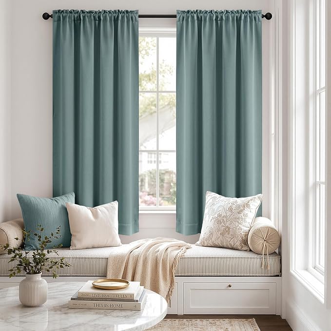 MIULEE 4 Panels Set Dusty Blue Blackout Curtains 63 Inch Length Bedroom | Thermal Curtains for Summer Heat, Light Blocking Privacy Window Drapes, Top&Bottom Rod Pocket