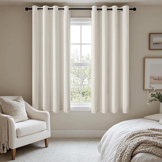 MIULEE Ivory Blackout Bedroom Curtains Drapes 72 Inch Long 52"x72" | Grommet Top, Room Darkening Window Drapes, Privacy Protection, Thermal Insulated, Heat Blocking, Light Blocking