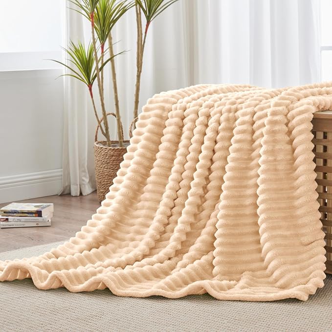 BEDELITE Ribbed Twin Blanket for Couch & Bed, Blush Sand, 60"x80" | Ultra-Soft Plush Fleece, Cozy, Warm Yet Lightweight, Ribbed Texture, Home Decor, Machine Washable, Giftable, All-Season Use