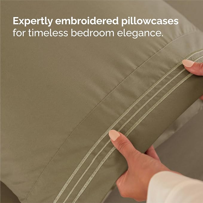 Split King Size 5 Piece Sheet Set - Breathable & Cooling Sheets - Khaki | Hotel Luxury Bed Sheets for Women & Men, Deep Pockets, Easy-Fit, Comfy, Soft and Wrinkle Free Sheets, Oeko-Tex Bed Sheet Set