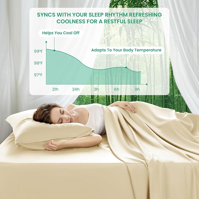 SONORO KATE 100% Viscose Derived from Bamboo_Sheets King Size,4PC | Cooling Bed Sheets for Hot Sleepers,Soft Breathable & Silky,16" Deep Pocket,Luxury Hotel Bedding,Beige