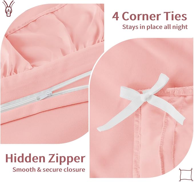 FUANNA Pink Duvet Cover Full Size 3 Piece, Farmhouse Shabby Chic Bedding | Ultra Soft 4-Inch Ruffle Duvet Cover Set with Corner Ties & 2 Pillow Shams, Vintage Bed Set for Women & Girls, No Comforter