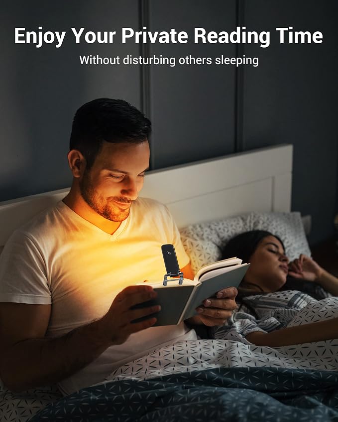 DEWENWILS Book Light, Amber Warm Clip On LED with 3 Adjustable Brightness for Eye Protection, Rechargeable USB Long Lasting Reading Light, Gifts for Bookworms, Kids (Black) | Amber Glow, 3 Brightness Levels, Flexible Lighting Angle, Compact & Lightweig...