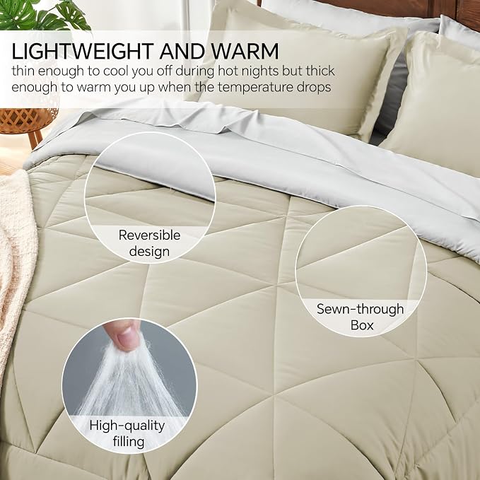 BEDELITE Twin XL Comforter Set 5 Pieces, Reversible Oatmeal Bed in A Bag | Soft All Season Down-Alternative Comforter, Sheets, Pillowcases & Shams, OEKO-TEX Certified Bedding for Drom Room, College