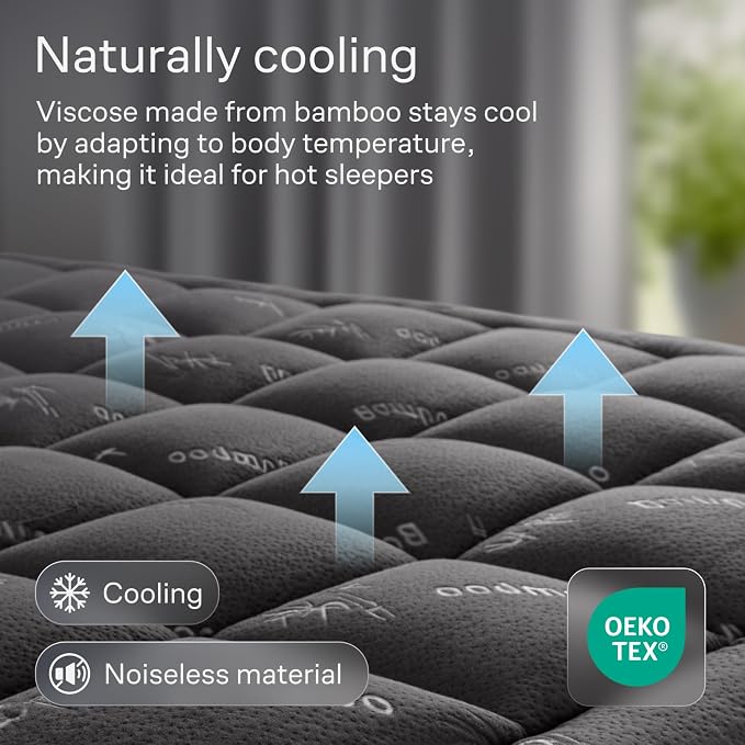 Niagara Sleep Solution Ultra Soft & Cooling Mattress Topper - Twin Size | Rayon Derived from Bamboo, Pillow Top Mattress Pad, 20" Deep Pocket, Back Pain Relief, Perfect for Hot Sleepers, Dark Gray