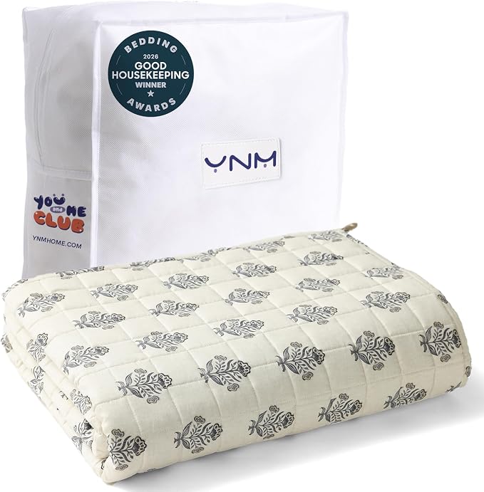 YnM 20lbs Weighted Blanket for Adults, Linen Heavy Bed Throw Blanket with Cooling Glass Beads for All Season Use, Ideal for ~190lbs (60x80 Inches, Queen, Damask)