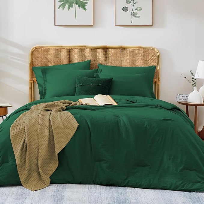 King Size Comforter Set- 7 Pieces Prewashed Bed in a Bag King Bedding Sets | Soft All Season Comforter with Sheets, Pillow Shams & Pillowcases,Emerald Green