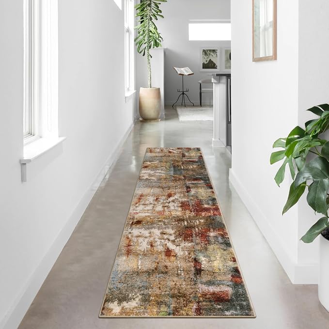 Lahome Washable Runner Rug with Rubber Backing- 2x8 Rug Runners for Hallways Non Slip Kitchen Rugs Non Skid, Modern Abstract Carpet Runner Indoor Floor for Bathroom Entrance Living Room Bedroom,Red
