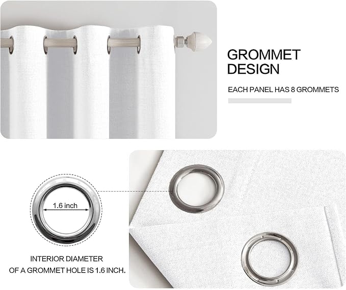 MIULEE 100% Blackout Linen Curtains for Bedroom 52x45 Inches Bright White | Room Darkening, Light Blocking, Thermal Insulated, Grommet Top, Linen Textured, Window Curtains for Living Room, 2 Panels