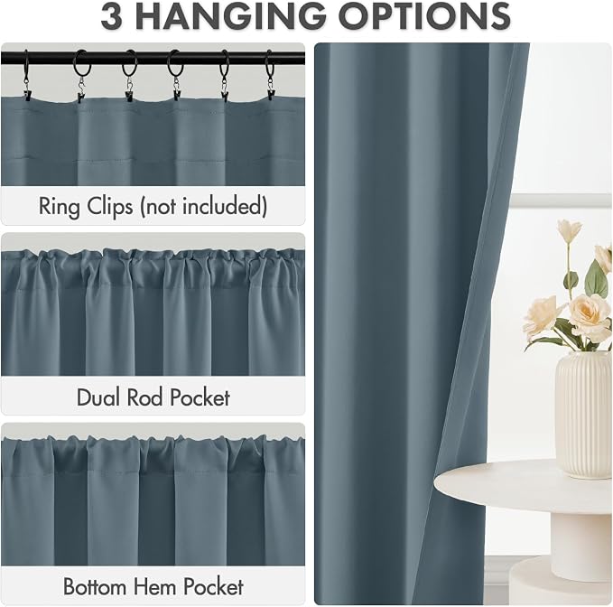 MIULEE 84 Inch Length Grey Blue Blackout Bedroom Curtains Set of 4 | Thermal Curtains for Summer Heat, Light Blocking Privacy Bedroom Window Drapes, Top&Bottom Rod Pocket, Living Room