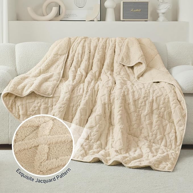 Adults Weighted Blanket for Sleep Queen Size 15 lbs 60" x 80" Khaki | Relax Body & Mind, Even Weight Distribution, Dual Sided Soft Heavy Throw Blankets, Jacquard Knitted, Chunky Fluffy, Warm Hug