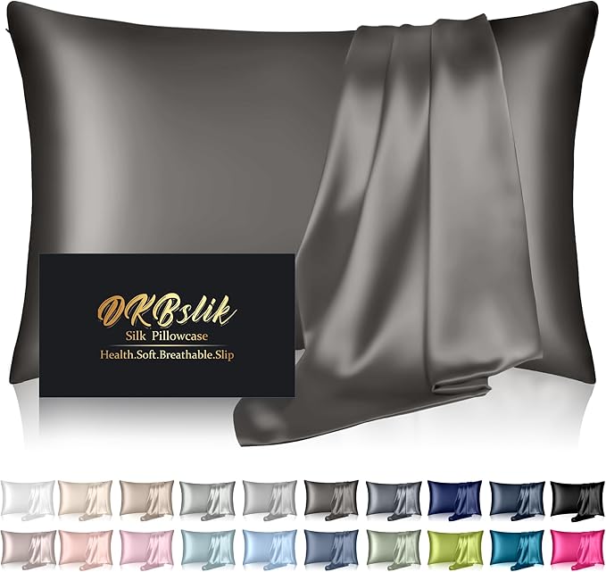 Silk Pillowcase for Hair and Skin, Mulberry Silk Pillow Cases Queen Size, Anti Acne Cooling Beauty Sleep Both Sides Natural Silk Satin Pillowcases with Hidden Zipper, Gifts for Women Men, Dark Gray