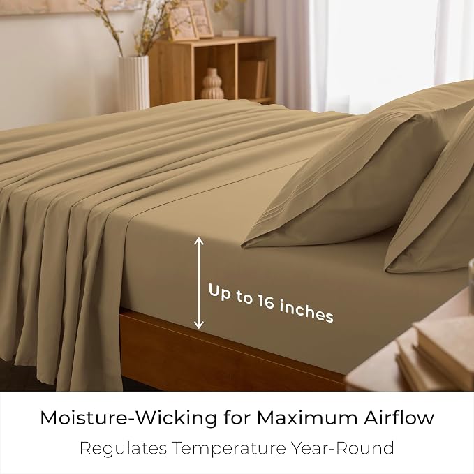 Mellanni Iconic 3-Piece, Ultra Soft Sheet Set (Twin XL, Gold) | 10M+ Sleepers. Lab-tested: Sleeps Cool, Stays Bright, Strong, Smooth. Good Housekeeping Best Bedding, 7 yrs running.
